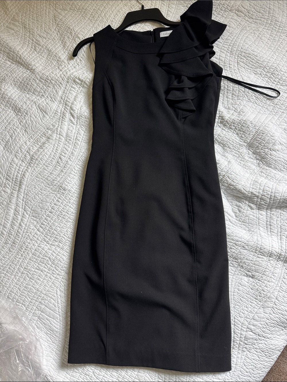 Calvin Klein Black One-Shoulder Ruffle Sheath Dress